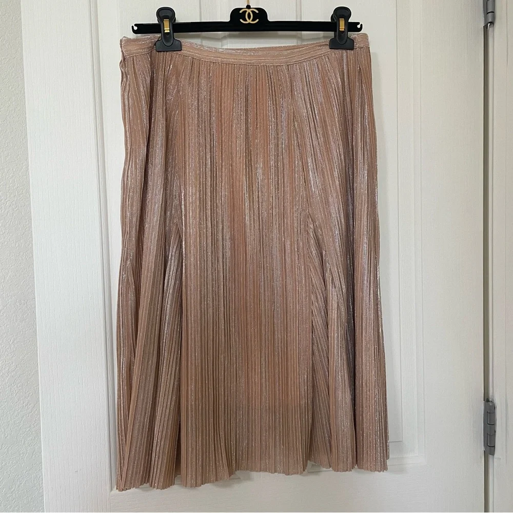 Anthropologie Maeve Pleated Metallic champagne peach midi skirt Small Anthro - Picture 9 of 11